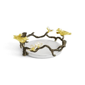 Posavasos de mármol blanco premium y metal dorado con diseño de pájaro para decoración de hogar de lujo y uso en regalos para ocasiones especiales. - Product Image 1