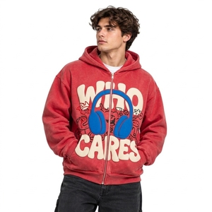 Sudadera con capucha y cremallera completa para hombre, de algodón y felpa, con estampado gráfico ilustrado, estilo urbano, con diseño frontal llamativo y personalizable - Product Image 1