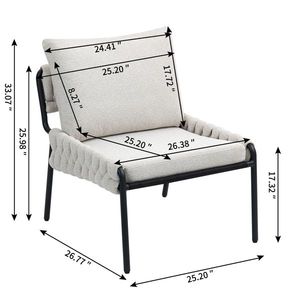 Sillón Moderno con Respaldo de Ala, Tapicería Trenzada, Estructura Metálica y Cojín Suave para Sala de Estar o Dormitorio - Product Image 3