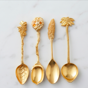 Juego de cucharas con diseño tropical dorado, con mango de palma, maíz y piña, cubiertos novedosos para servir en fiestas - Product Image 1