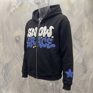 เสื้อฮู้ดซิป Snow Grace รุ่น Unisex สีดำ ผ้าฝ้ายเฟรนช์เทอร์รี่ เสื้อกันหนาวลำลองสำหรับฤดูหนาว ลายดาว - Product Image 5