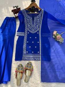 Georgette tissu indien pakistanais Designer dessiné à la main fêtes robe ethnique moderne-adultes Sharara costume palazzo pour les femmes - Product Image 2