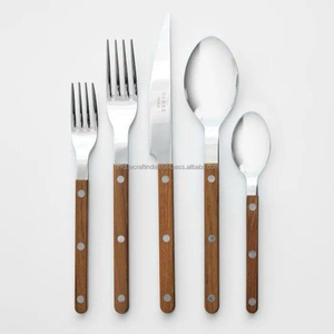Silver Wooden Handle Cutlery Set Stainless Steel Spoon Fork <b>Knife</b> Tableware Wholesale Custom Fine Dining Home Kitchen Decor - Product Image 6