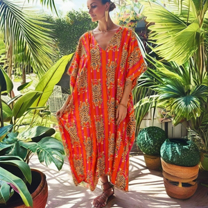 Women Designer Indian Cotton <b>Kaftan</b> <b>Long</b> Tiger Print Loose Fit Dress Tiger Print <b>Long</b> Lounge Wear - Product Image 3