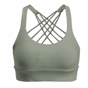 Soutien-gorge de sport vert olive sans coutures avec dos croisé – Haut d'entraînement - Product Image 1