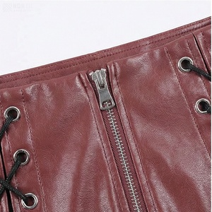 Minifalda de Cuero Sintético PU de Cintura Alta para Mujer, con Cierre Lateral y Diseño de Cordones, Estilo Sexy para Club, Color Sólido, Alta Calidad - Product Image 4