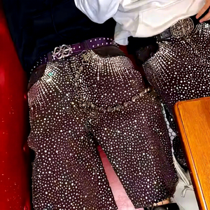 Benutzer definierte Herren Y2K Summer Street Style Cut Jeans Acid Washed <span class=keywords><strong>Denim</strong></span> Shorts Voll diamant Kristall Strass Atmungsaktive <span class=keywords><strong>Denim</strong></span> Short - Product Image 2