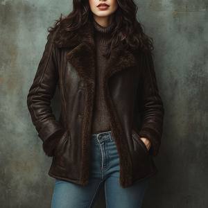 Vêtements d'extérieur d'hiver pour femmes en cuir d'agneau véritable teinté respirant élégant Mode moderne Vêtements de tous les jours - Product Image 2