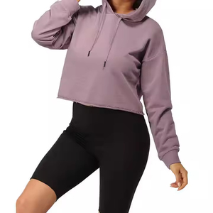 Sudadera con capucha corta de algodón liso para mujer, al por mayor, con logo personalizado y bajo sin rematar - Product Image 2