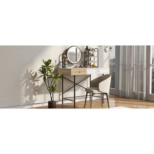 GO 40 \ "tavolo da toeletta bianco camera da letto lavabo 3 modalità specchio illuminato stazione di ricarica Wireless 3 scaffali aperti trucco vanità - Product Image 3