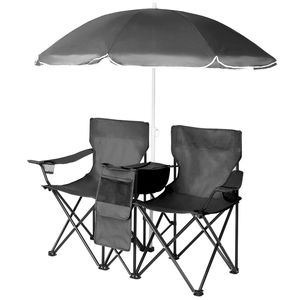 Sedia da Campeggio Pieghevole Leggera e Portatile a 2 Posti con Ombrellone Rimovibile Nero - Product Image 5