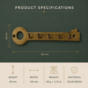 SHUBHAM - Porta Llaves de Pared de Latón Macizo con Forma de Llave Vintage, con 5 Ganchos, Decorativo, para la Entrada del Hogar - Product Image 4