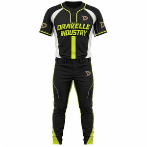 Ensemble uniforme de baseball et softball personnalisé OEM pour hommes – Maillot et pantalon en maille noire fluo respirante à séchage rapide pour équipe - Product Image 2