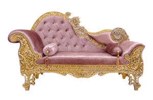 Canapé de mariage royal orné avec cadre sculpté en or et revêtement en velours, canapé élégant de style princesse pour événements, scènes et mariages - Product Image 2