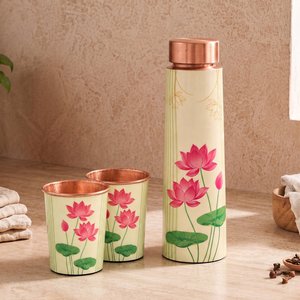 ชุดขวดน้ำทองแดงลายดอกบัวแบบพกพาสำหรับใช้ในบ้าน - Product Image 1