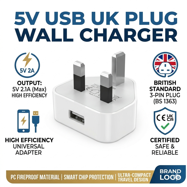 AG-security Universal White 5V 1A/2A UK Plug Fast USB Wall Charger Travel Mobile Phone Charging Block