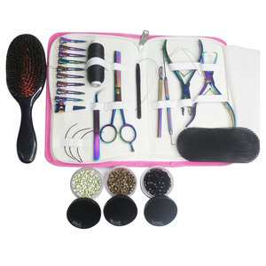 Hair Extension Tools <b>Kit</b> with <b>Beads</b> jar Extension Plier Hair Brush hair Extension Installation Hook loop Duckbill Clips Set - Product Image 1