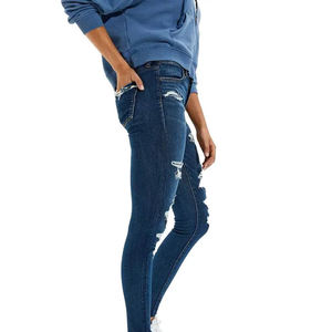 Jeans Ajustados Personalizados, Nuevo Diseño, Pantalones Vaqueros para Mujer, Rotos, Super Desgastados, Color Sólido, Lavado Ácido - Product Image 3