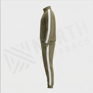<b>Men's</b> Olive Green Tracksuit Full Zipper Stand Collar Casual Sportswear With Side Pockets Breathable Polyester Material - Product Image 3