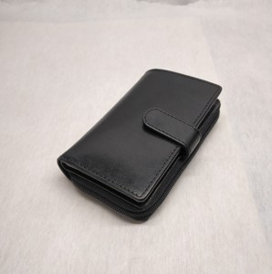 Full Grain Smooth Genuine Leather Long <b>Ladies</b> Wallets Coin Purses <b>Card</b> <b>Holder</b> RFID-Blocking Luxury Zipper Purse Closure Button - Product Image 4