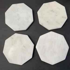 Ensemble de quatre dessous-de-verre octogonaux en marbre blanc vintage, décoration de table en pierre naturelle - Product Image 6