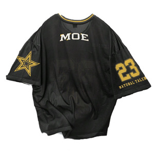 Maillot de football américain surdimensionné pour homme, personnalisé avec broderie étoile, maille noire, coupe ample, jaune, streetwear hip-hop, maillot d'équipe OEM/ODM - Product Image 4