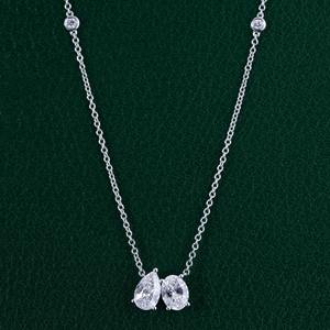 จี้เพชรทรงลูกแพร์และทรงรีคู่แบบเคียงข้างกัน สร้อยคอทองคำแท้ 14K ดีไซน์ Toi Et Moi เครื่องประดับจี้สุดประณีต - Product Image 4