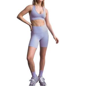 Conjunto de 2 Pantalones Cortos de Yoga Sólidos de Alta Calidad, Nuevos, con Costuras Personalizadas, Antibacterianos, Transpirables, de Secado Rápido y Ecológicos, de Cintura Alta - Product Image 2
