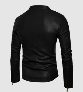 unisex Fashionable PU Leather <b>Jacket</b> High Quality Outerwear for Winter Autumn Customized Logo Silk <b>Lining</b> Knitted Processing - Product Image 4