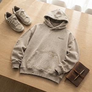 ONEAPEX Men's Distressed Hoodie <b>Oversized</b> Pullover <b>Sweatshirt</b> Washed <b>Vintage</b> Style Kangaroo Pocket Casual Autumn Fit - Product Image 5