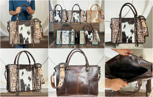 Bolsos de mano de cuero para mujer de moda occidental, bolso de mano con borlas florales de piel de vaca con logotipo personalizado, transporte oculto para uso diario - Product Image 3