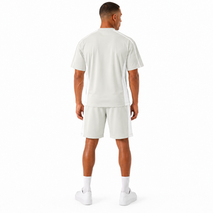 Ensemble sportif décontracté d'été pour hommes, t-shirt à manches courtes en tricot avec short à cordon de serrage, séchage rapide, blanc uni - Product Image 2