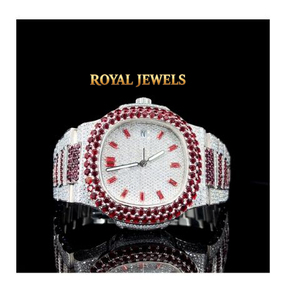 Reloj de Cuarzo con Diamantes Moissanite para Hombre, Correa de Acero Inoxidable, Esfera Redonda, Analógico, Estilo Hip Hop - Product Image 1