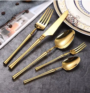 Ensemble de couverts en bambou doré, cuillère, fourchette, couteau, passe au lave-vaisselle, vaisselle élégante pour les dîners et les fêtes - Product Image 3