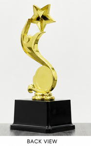 Golden Plastic or Fiber Star Trophy with Engraving <b>Plate</b> on Black Base for Sports and Games Recognition - Product Image 5