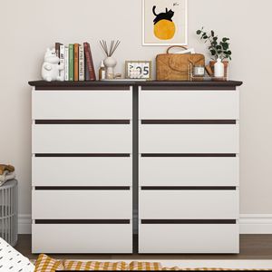 Commode moderne à 5 tiroirs pour chambre à coucher, en noyer blanc, avec armoire de rangement et organisateur - Product Image 4