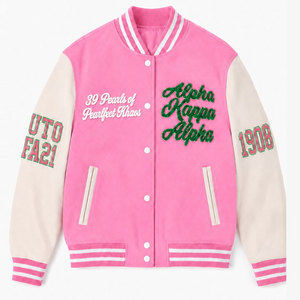 OEM 2026 for Varsity <b>Jacket</b> Long Thin Winter Breathable <b>Waterproof</b> <b>Pink</b> for Embroidered Greek Letterman College Style Preppy - Product Image 5