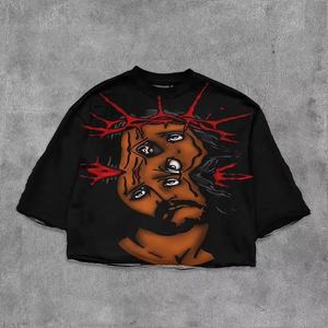 Fabricante de ropa, camiseta cuadrada recortada de algodón pesado con estampado gráfico personalizado, camiseta cuadrada de gran tamaño con hombros caídos y dobladillo crudo para hombre - Product Image 3