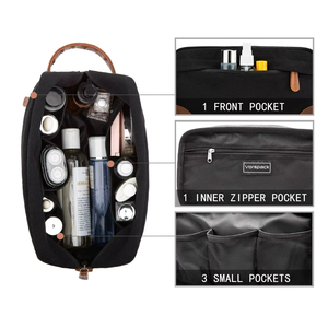 Nouvel Arrivage 2026 – Trousse de Toilette de Voyage Noire Grande Capacité Personnalisée en PU, Sac de Maquillage Résistant à l'Eau en Toile avec Poignée pour Hommes - Product Image 4
