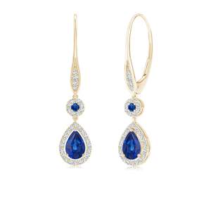 Pendientes Colgantes de Zafiro Azul en Forma de Pera y Halo Redondo con Diamantes Reales en Oro Blanco de 14 Quilates, Joyería de Compromiso para Mujer - Product Image 2