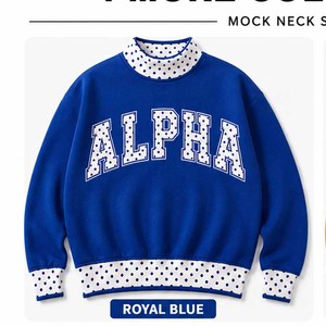 Alpha Charcoal Wholesale <b>Mock</b> <b>Neck</b> Crew <b>Neck</b> Cotton Fleece Sweatshirt Women Men Ladies Unisex Gingham Patch Polka Dot Greek Sor - Product Image 6