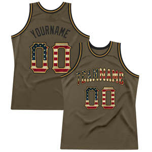 Auténtica Camiseta de Baloncesto Color Crema con Bandera de EE. UU. Vintage Personalizada en Verde Oliva, 100% Poliéster Transpirable, Homenaje al Servicio - Product Image 6