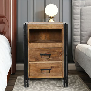 โต๊ะข้างสไตล์อิตาเลียนสมัยใหม่ ทำจากไม้เนื้อแข็งและงานโลหะเหล็ก สำหรับห้องนั่งเล่น ห้องนอน เฟอร์นิเจอร์ตกแต่งบ้าน - Product Image 1