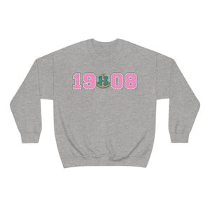 เสื้อสเวตเชิ้ตคอกลมสีเทาชาร์โคล พิมพ์ลายกราฟิก 1908 สีชมพูและสีเขียว แขนยาว ผ้าฝ้ายฟลีซ สไตล์ลำลอง เสื้อพูลโอเวอร์สำหรับผู้หญิง - Product Image 1