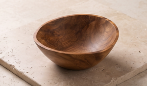 Tazón Artesanal de Madera de Mango con Contorno Acampanado, Tazón Decorativo para Servir Ensaladas con Acabado Natural Transparente y Base - Product Image 5
