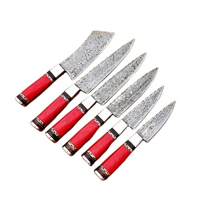 Professional 6 Piece Damascus Steel Kitchen <b>Knife</b> <b>Set</b> Chef Santoku Cleaver Utility Paring <b>Knife</b> with Wood Handle Custom Logo - Product Image 1