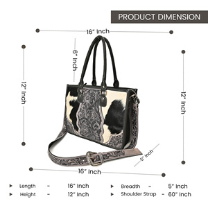 Western Cowhide Leather Tote Bag for Women Handmade Floral Tooled <b>Shoulder</b> Handbag with Adjustable <b>Strap</b> - Product Image 3