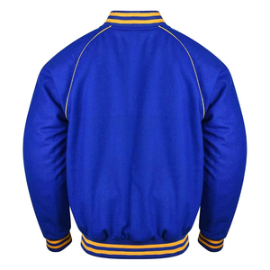 Veste varsity en polaire coupe-vent bleu royal pour homme avec bordure jaune, col montant, fermeture éclair, broderie, vêtements d'hiver - Product Image 3