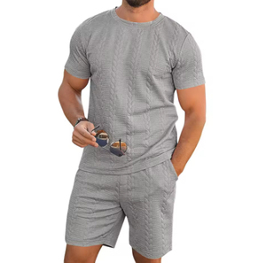 Conjunto de Camiseta y Pantalones Cortos Casuales de Verano para Hombre, de Algodón Blanco, Cuello Redondo, Tejido Sólido, Transpirable, Estilo Liso - Product Image 4