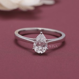 IGI Certified Pear Cut Diamond Solitaire Engagement - Wedding <b>Ring</b> in 14K Yellow / Rose & White Gold - Product Image 1